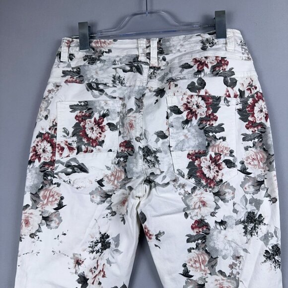 Colloseum Floral Skinny Jeans Womens Size X Large Mid Rise Button Fly White Gray - Picture 4 of 11